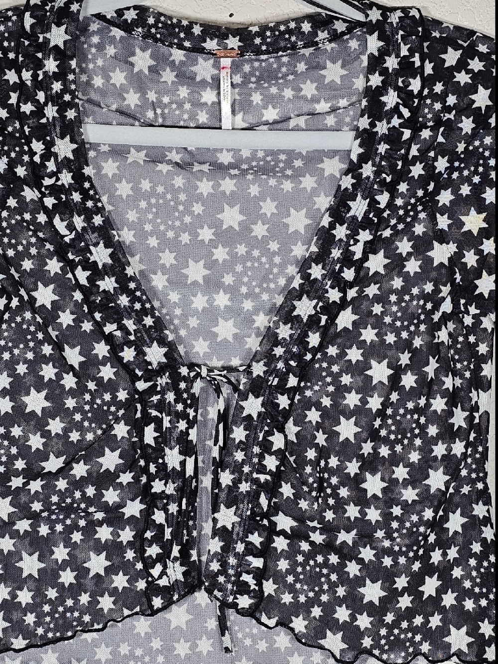Free People Black & White Star Mesh Tie-Front Crop - Picture 3 of 5